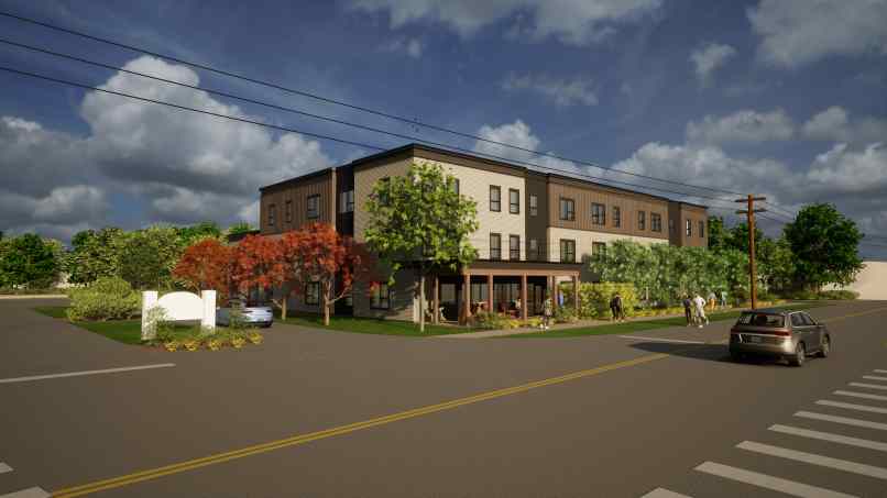 Artist rendering of 3 story apartment building currently under construction.